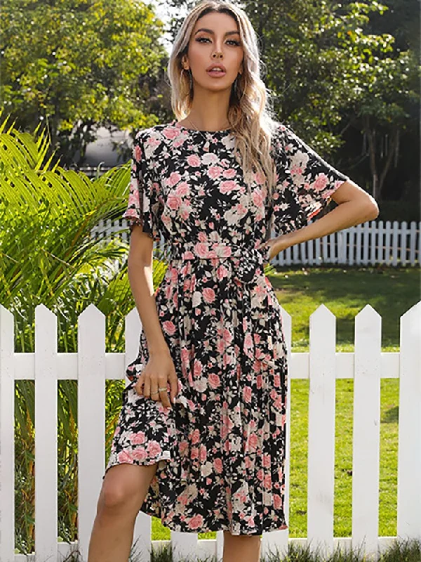 Margaret Floral Ruffle Sleeve Midi Dress Fashionable Casual Midi Dress