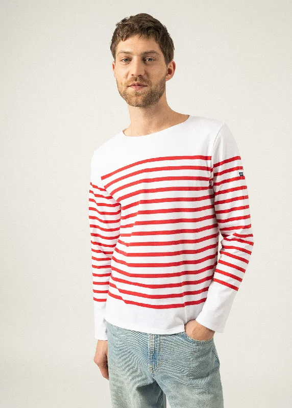 Naval authentic striped sailor shirt - in combed cotton (NEIGE/TULIPE) Comfortable Short Sleeve Blouse