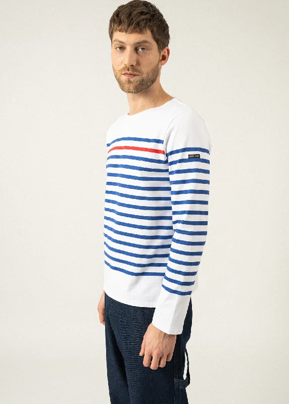 Naval authentic striped sailor shirt - with contrasting stripe, in combed cotton (NEIGE/GITANE/TULIPE) Fashionable Cuffed Short Sleeve