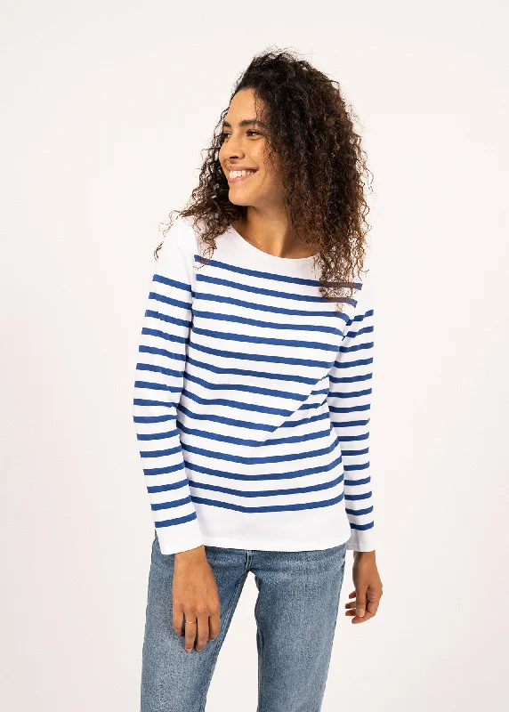 Naval woman authentic striped sailor shirt - in combed cotton (NEIGE/GITANE) Casual Short Sleeve Top