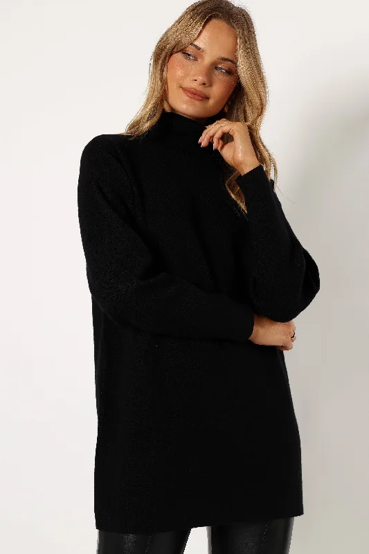 Nico Turtleneck Mini Dress - Black Trendy Denim Mini Dress