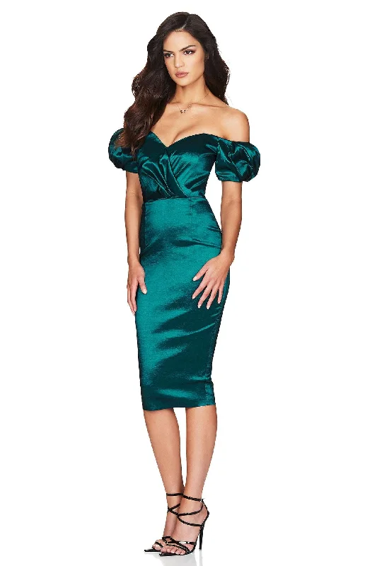 BUY IT NOOKIE Candice Midi Dress (Teal) Fashionable Sheer Sleeve Midi Dress