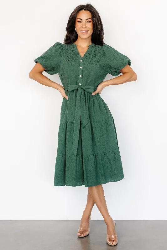 Philippa Midi Dress | Green Comfortable Button Front Midi Dress