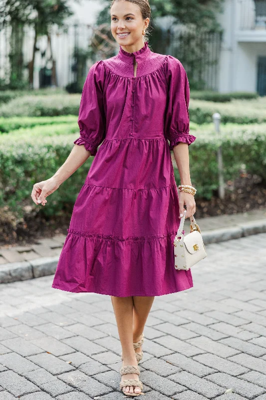 Pinch: Feeling The Love Berry Purple Midi Dress Comfortable Fit-and-Flare Midi Dress