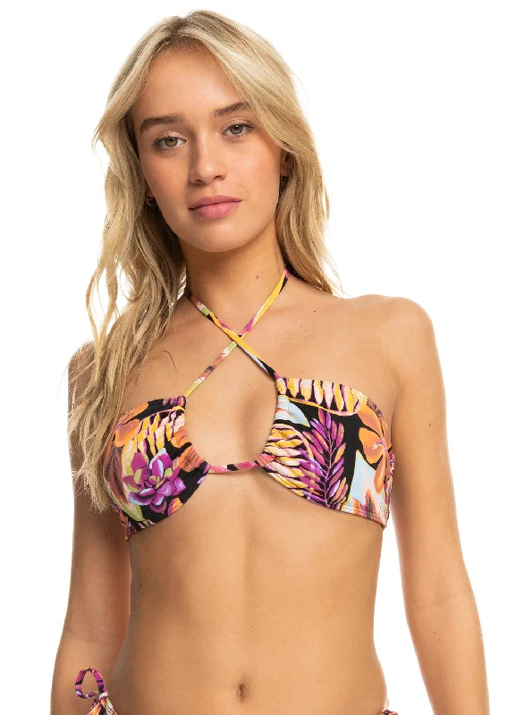 Printed Beach Classics Triangle Bikini Top - Anthracite Hot Tropics Swim Ax Retro-Inspired Bikini Set