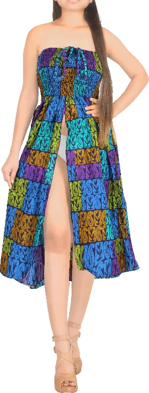 LA LEELA Chic Colorful And Printed Halter Neck Tube Dress For Women Dress Swimwear Swimsuit Coverup Stylish Swimsuit Set