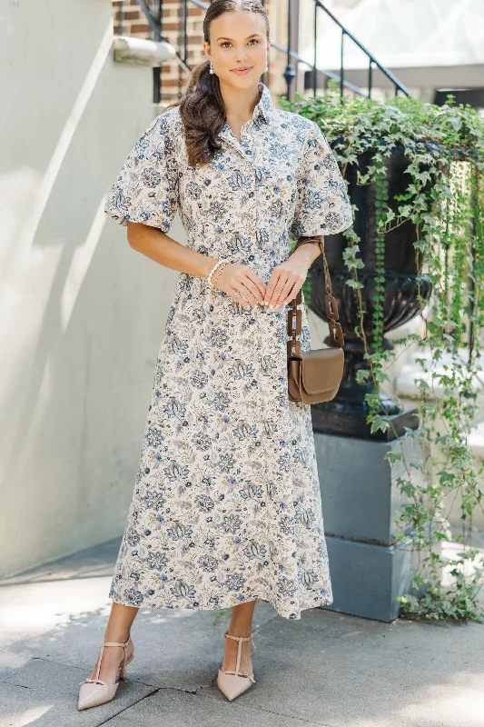 Quality Time Cream Paisley Midi Dress Stylish Button-Down Midi Dress