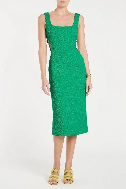 REBECCA VALLANCE Dionne Lace Up Midi Dress (Green) - RRP $659 Chic Off-Shoulder Midi Dress