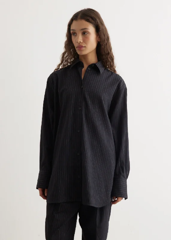 Relaxed Pinstriped Shirt Trendy Ruffled Short Sleeve