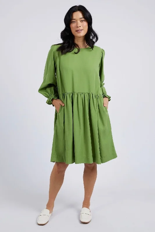 River Jungle Green LS Mini Dress Fashionable Off-Shoulder Mini Dress