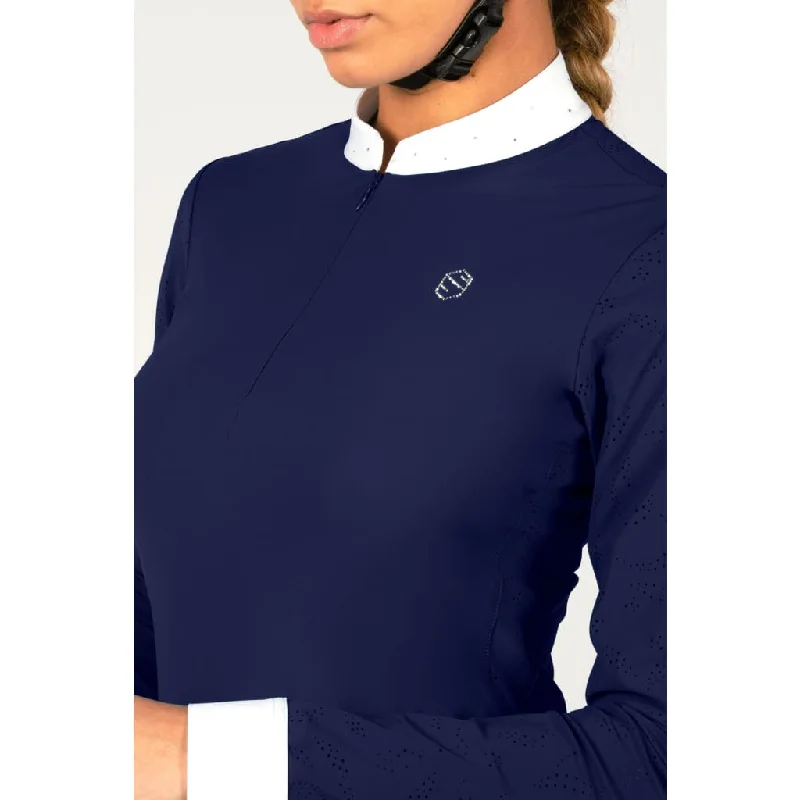 Samshield Ladies Long Sleeved Competition Shirt Louison Navy Elegant Draped Short Shirt