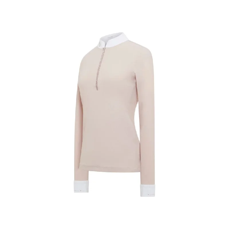 Samshield Ladies Long Sleeved Competition Shirt Aloise Powder Pink Crystal Fabric Rose Fashionable Sheer Short Shirt