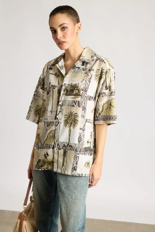 Seaside Serenity Women's Shirt Cozy Printed Short Shirt