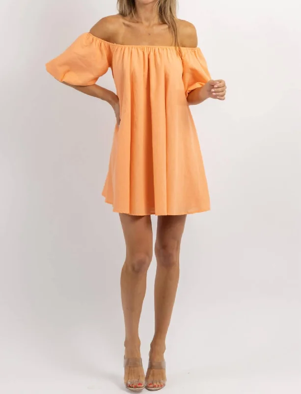 Spicy Paloma Off-Shoulder Mini Dress In Orange Cozy Satin Mini Dress