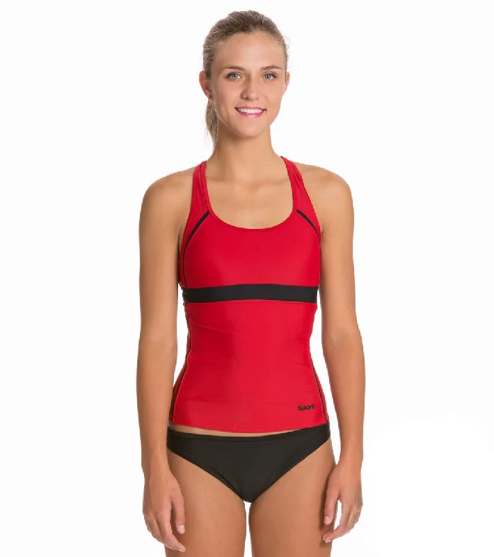 Sporti Active Racerback Solid Tankini Top Red/Black High-Waist Bikini Set