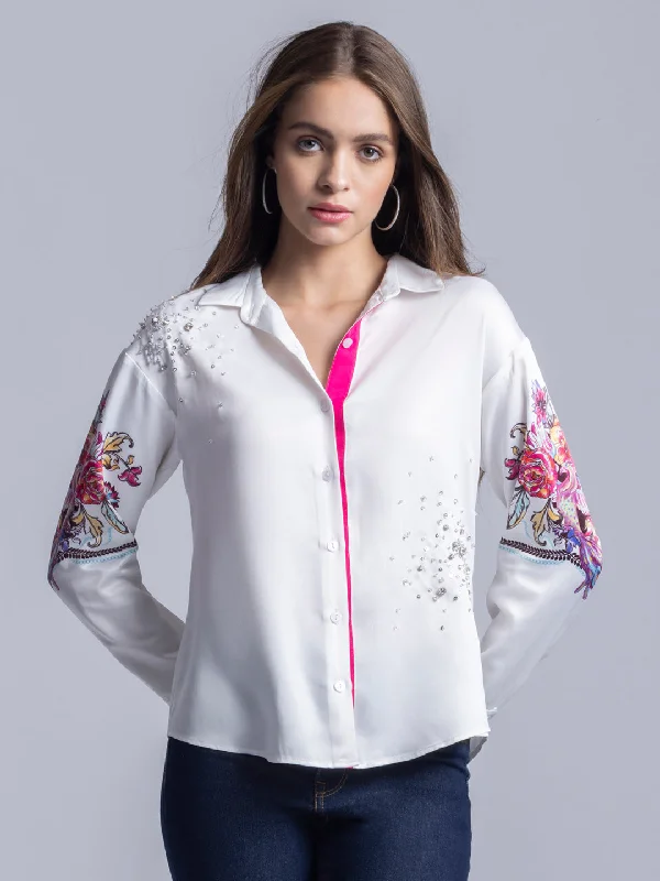 Starry Shirt Elegant Silk Short Shirt