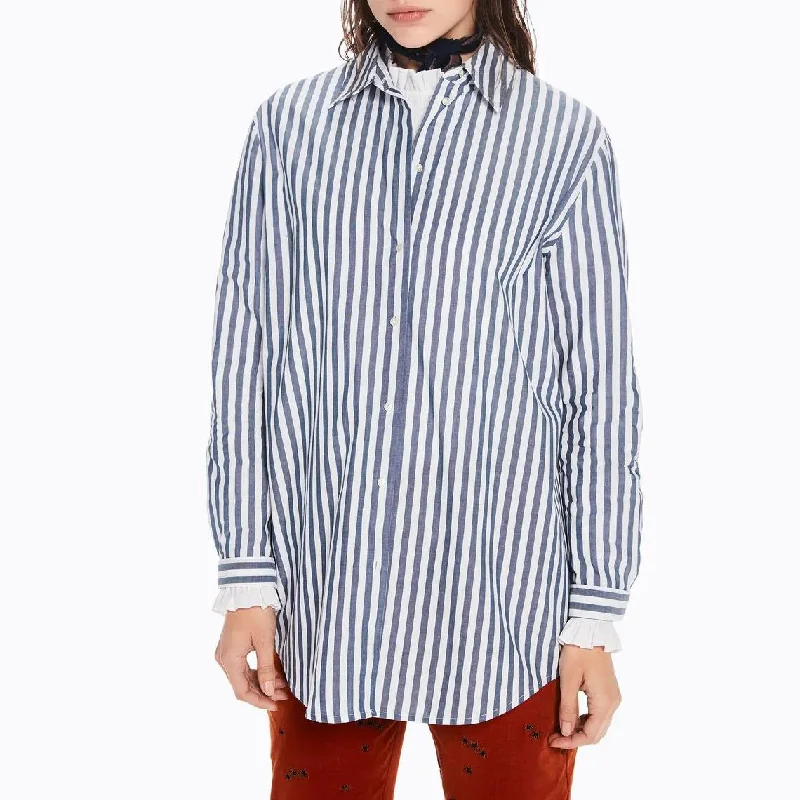 Striped Boyfriend Shirt (Blue) Relaxed Short Sleeve Tee