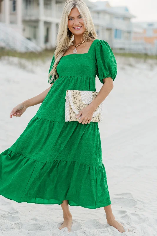 Think About It Kelly Green Midi Dress Trendy A-Line Midi Dress