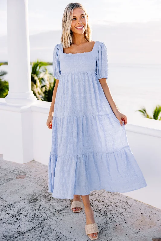 Think About It Light Blue Midi Dress Trendy Off-Shoulder Button Midi Dress