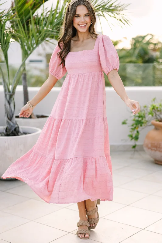 Think About It Mauve Pink Midi Dress Comfortable Draped Midi Dress