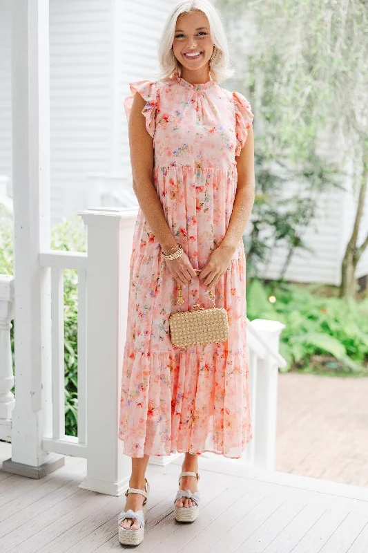 This Is The Way Coral Orange Ditsy Floral Midi Dress Fashionable Polka Dot Midi Dress