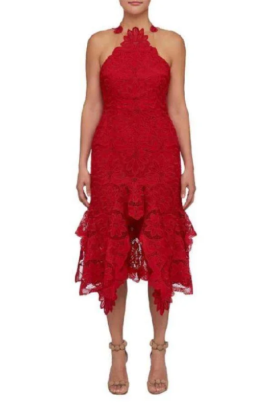 BUY IT THURLEY Waterlily Midi Dress (Red) Fashionable Floral Embroidery Midi Dress