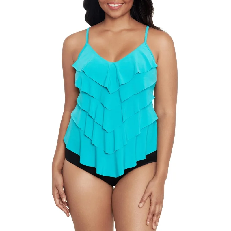 TRIMSHAPER SOLID RACHEL LAYERED TANKINI Beachy Ruffle Bikini