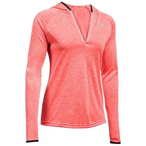 Under Armour Womens Under Armour Damen Langarmshirt Tech Ls Hoody - Twist, Marathon Red, Xs, 1269181 Trendy Ruffled Short Sleeve