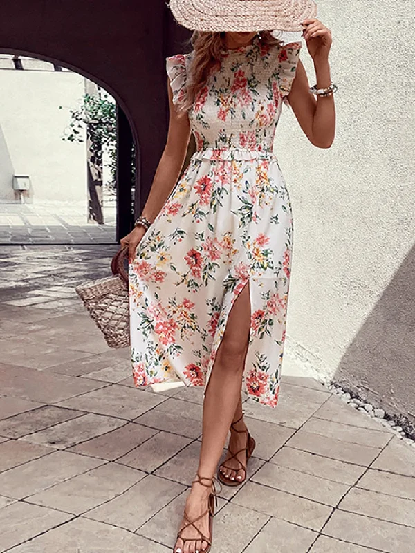 Valery Summer Floral Midi Dress Elegant Satin Button Midi Dress