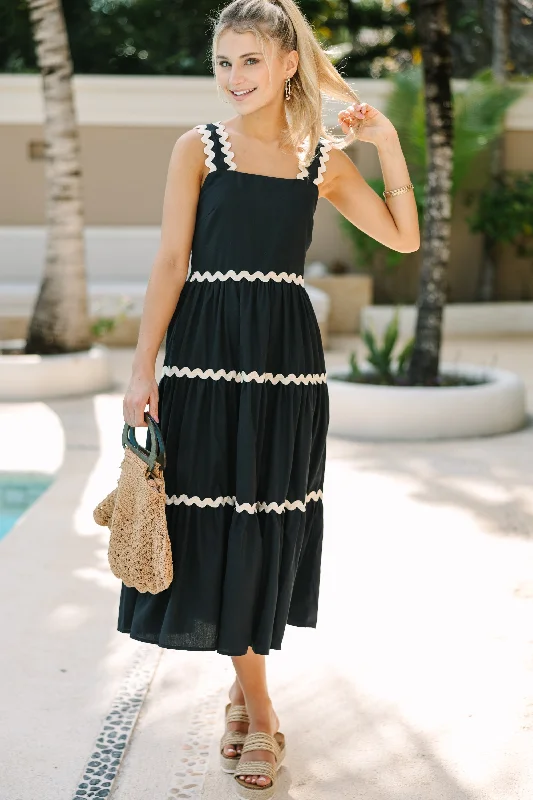 What You Know Black Midi Dress Stylish Silk Midi Dress