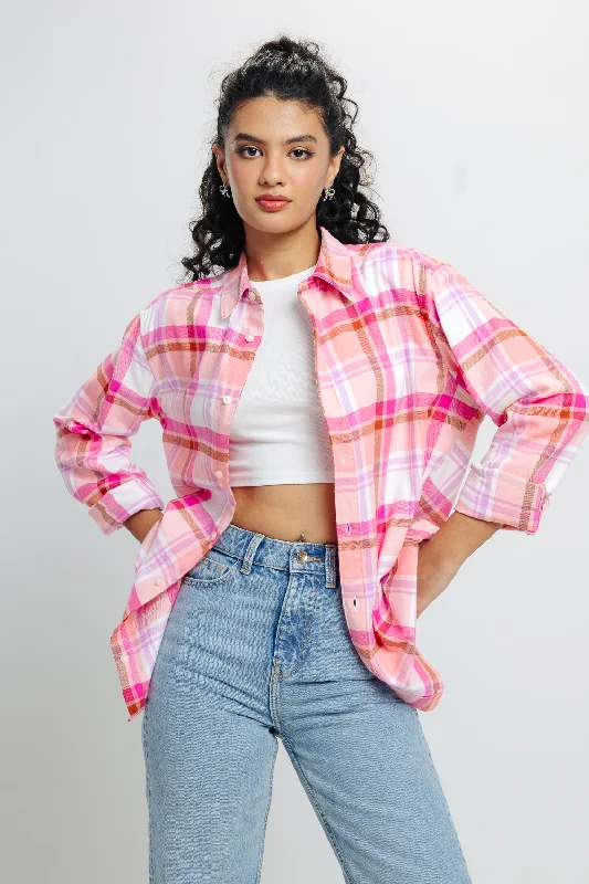 Multi Checkered Shirt Chic V-Neck Short Blouse