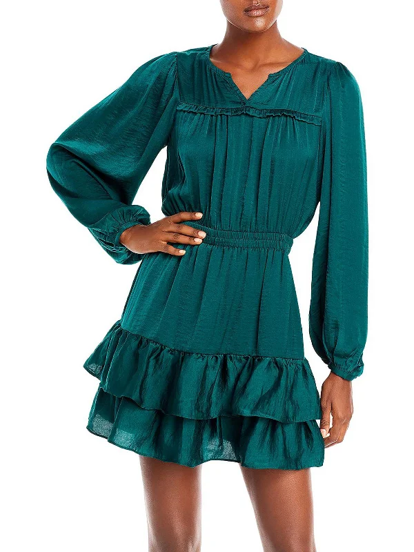 Womens Tiered Short Mini Dress Cozy Satin Mini Dress