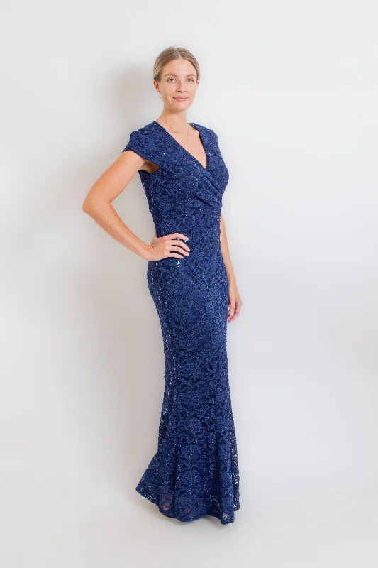 Navy Lace Maxi Dress Elegant Lace-Up Maxi Dress