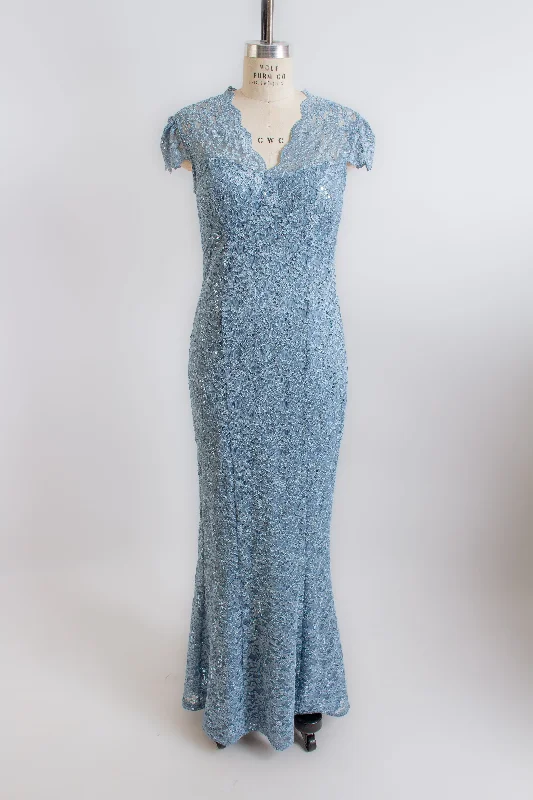 Dusty Blue Lace Maxi Dress Elegant Maxi Dress with Drapes