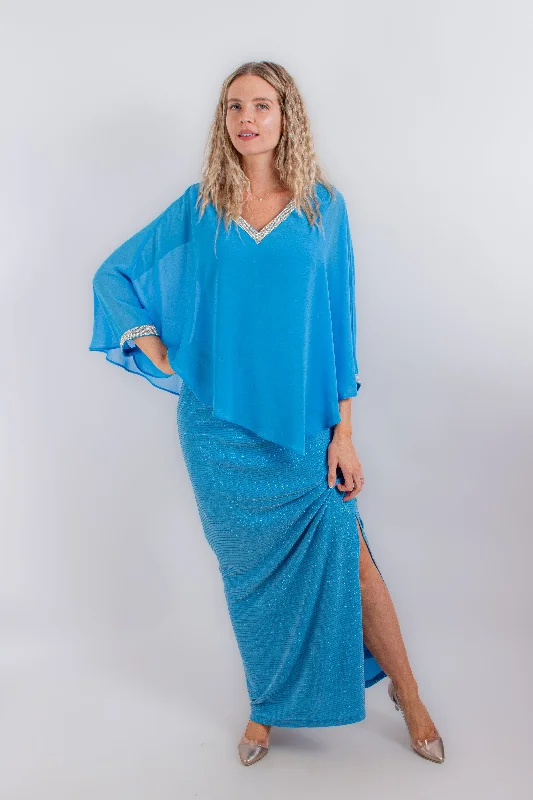 Light Blue Metallic Maxi Dress Trendy Maxi Dress with Straps