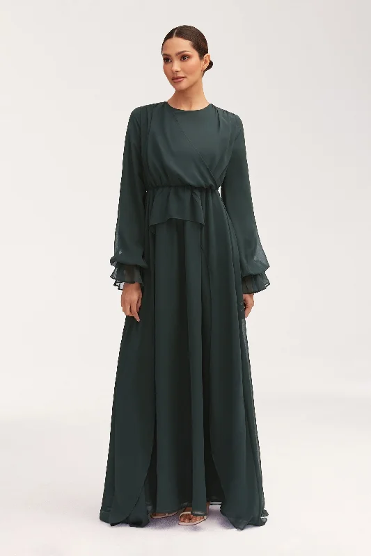 Aara Chiffon Maxi Dress -  Emerald Cozy Maxi Dress with Slit