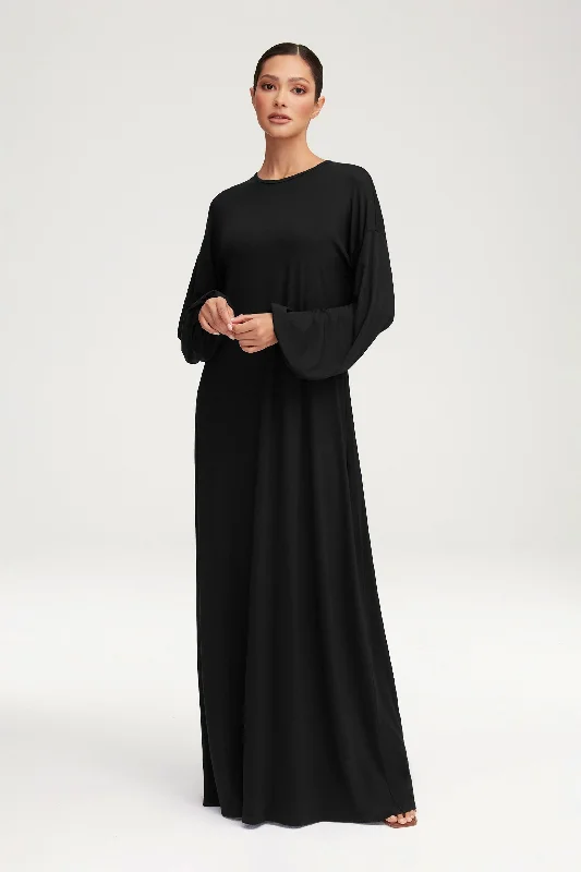 Afiyah Jersey Maxi Dress - Black Fashionable Open-Back Maxi Dress