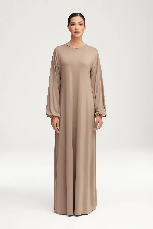 Afiyah Jersey Maxi Dress - Taupe Elegant Maxi Dress with Ruffles