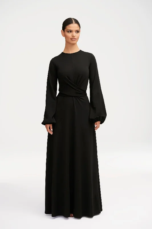 Alice Jersey Tie Waist Maxi Dress - Black Elegant Maxi Dress with Slit