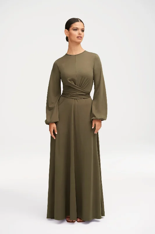 Alice Jersey Tie Waist Maxi Dress - Sage Comfortable Bohemian Maxi Dress