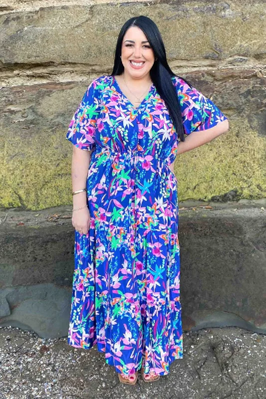 Aslan Maxi Dress Blue Floral Classic V-Neck Maxi Dress