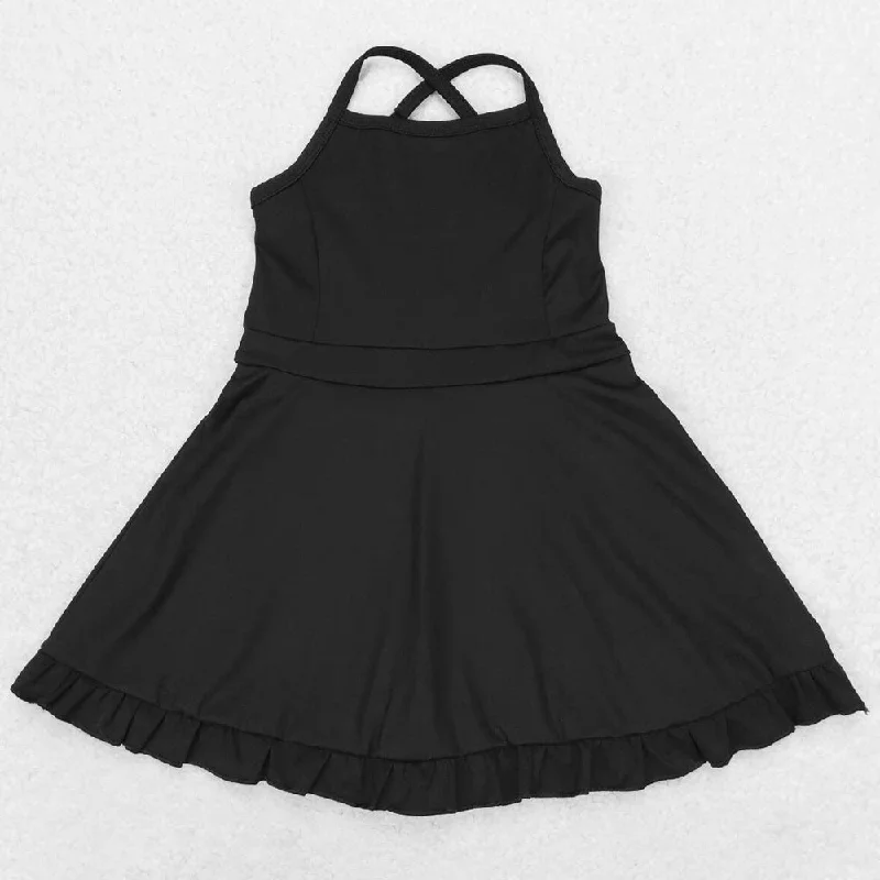 Baby Girls Swimsuits Black Knit Knee Length Active Wear Dresses S0446 Push-Up Swimsuit Top