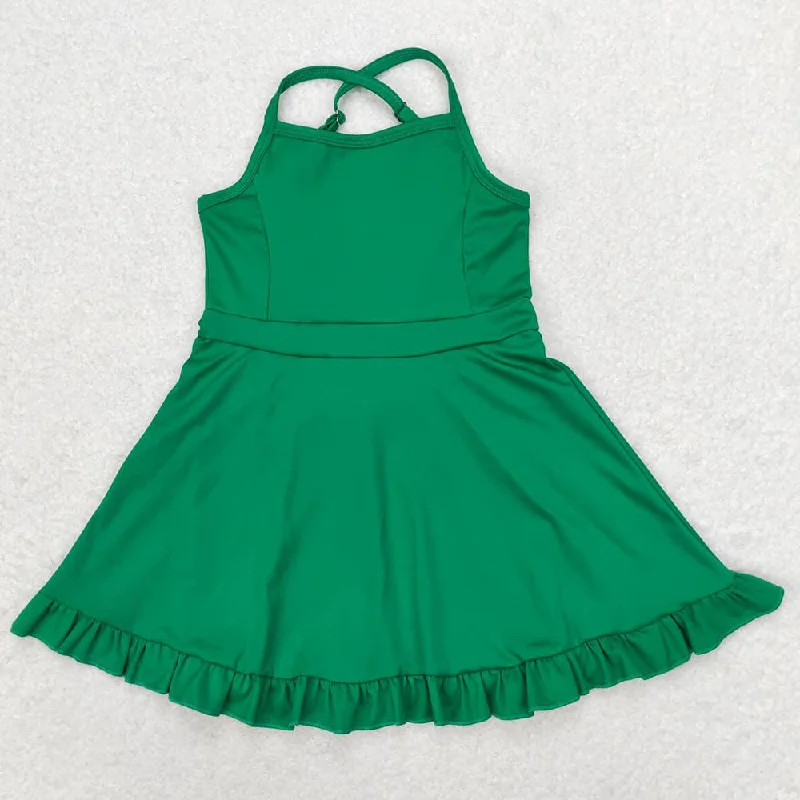 Baby Girls Swimsuits Green Knee Length Active Wear Dresses S0444 Strappy Back Bikini