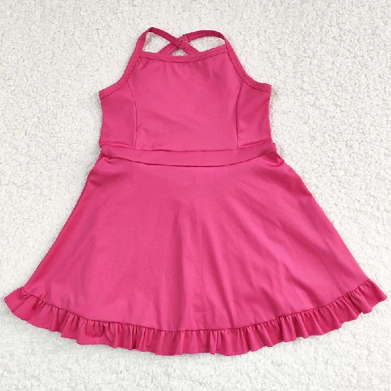 Baby Girls Swimsuits Hotpink Knit Knee Length Dresses S0440 Chic Swimsuit Cover-Up