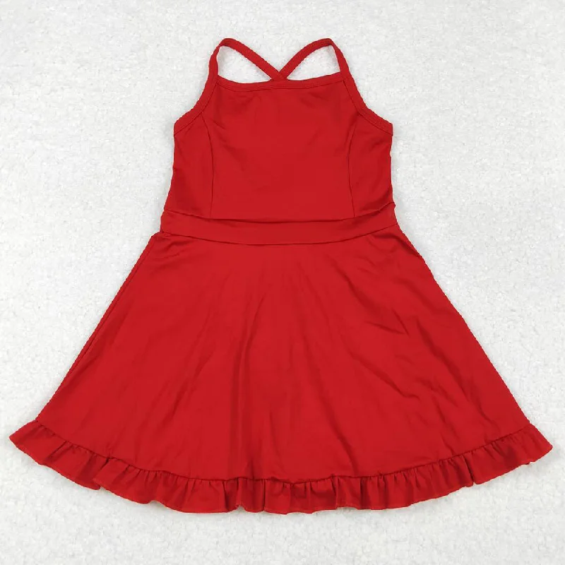 Baby Girls Swimsuits Red Knee Length Active Wear Athletic Dresses S0453 Tropical Print One-Piece