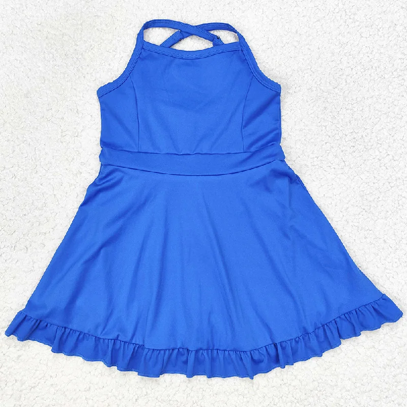 Baby Girls Swimsuits Royal Blue Knit Knee Length Active Wear Athletic Dresses S0445 Classic Monokini Design