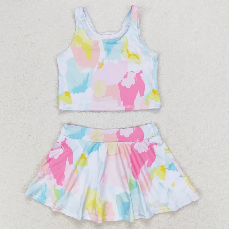 Baby Girls Swimsuits Summer Colorful Tie Dye Top Skirts Active Wear Clothes Sets GSD0991 Casual Swim Dress