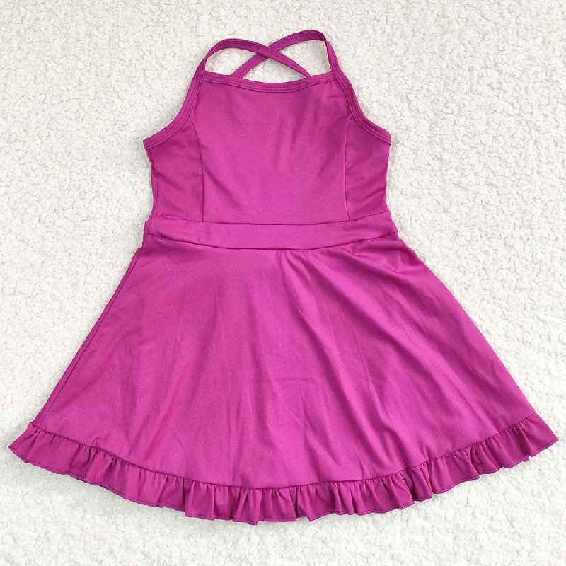 Baby Girls Swimsuits Wine Knit Knee Length Active Wear Athletic Dresses S0441 High-Waist Bikini Set