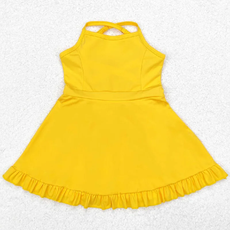 Baby Girls Swimsuits Yellow Knee Length Active Wear Athletic Dresses S0455 Ruffled Swimsuit Top