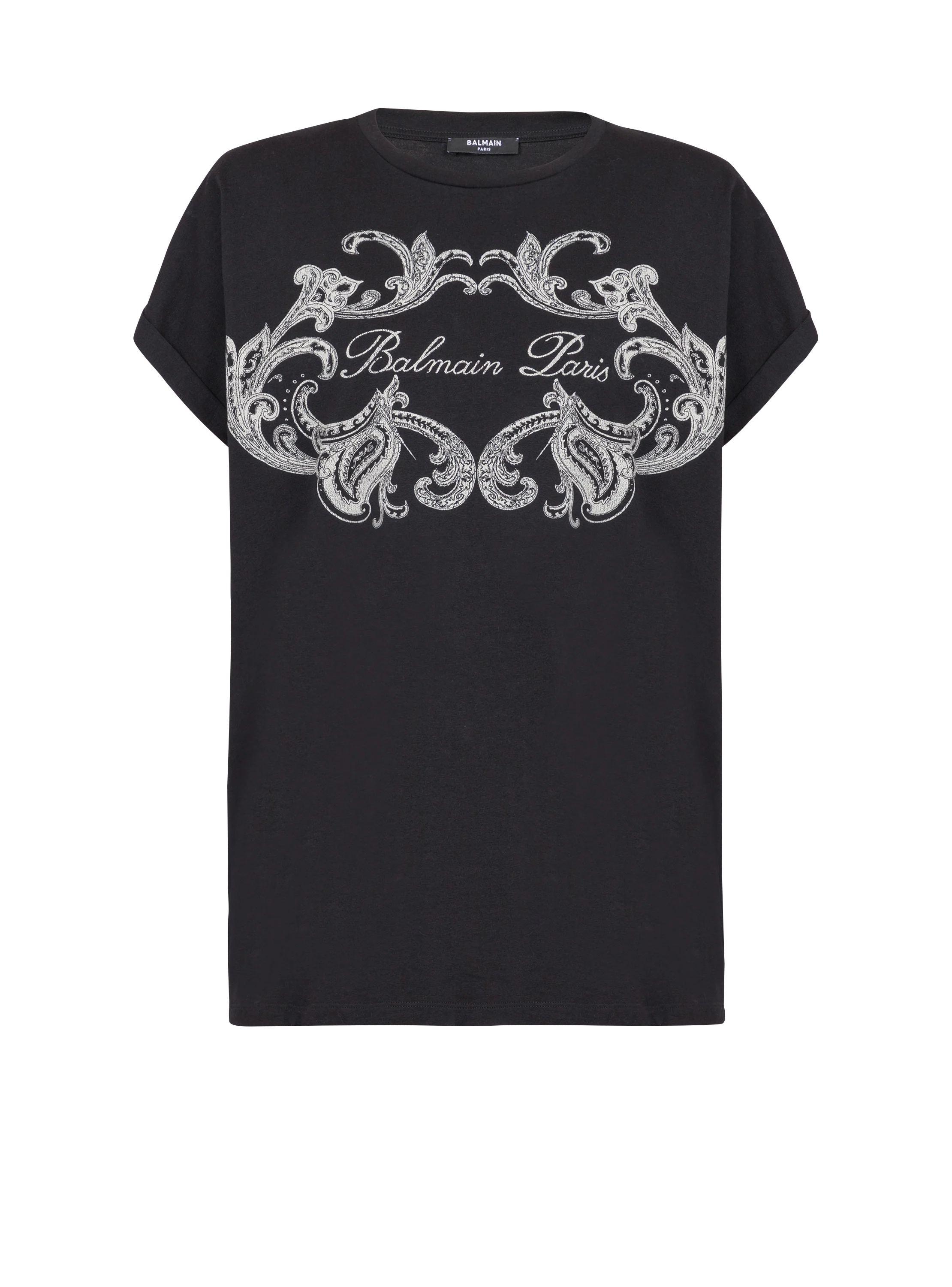 Balmain Women Signature Paisley T-Shirt Black/Ivory Polka Dot Checkered Tartan